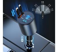 100W Retractable 4 in 1 Car Charger Adapter with Type-C & Lightning Retractable Cables and 2 USB Ports, Electric Car Charger for iPhone 15 14 13 12 Pro Max Plus/Samsung Galaxy/Huawei/Xiaomi