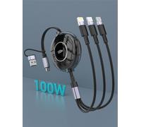 100W Retractable Multi Charging Cable, 6 in 1 iPhone Charger Cord with E-Mark Chip, 100W USB A/USB C Fast Retractable iPhone Charging Cable with Type C/Micro USB/IP for iPhone 15/Samsung/MacBook