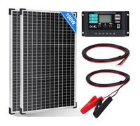 【100W Solar Panel 12V Kit】 DERUXI 100Watt Solar Panel Set: 2 Pcs 50W Monocrystalline Solar Panels+10A 12V/24V LCD Solar Charge Controller+4 Pcs Solar Cable, PV Modul for Caravan Camping RV Boat Roof