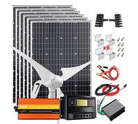 100W Solar Panel Wind Turbine System Complete Kit with 100W Inverter, 6 Monocrystalline PV Modules, 50A LCD Charge Controller, Cables, Mounting Brackets