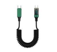 100W Super Fast USB C Cable Spring Coiled Stretchable Cord Digital Display Safe Charging Large Power for Phones Usb C Coiled Charging Cord with Led Power Meter
