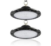 100W UFO LED Workshop Light, 12800LM 6000K Super Bright 2 Pack LED High Bay Light, IP66 Waterproof Pendant Light, Industrial Workshop Lamp for Garages, Halls, Warehouses, Workshops, Factory Lighting