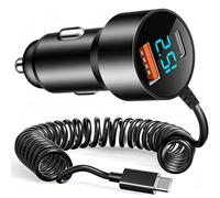 100W USB C Car Charger 2-Port Cigarette Lighter Fast Charge PD/QC 3.0 | with 1.2M Type C Coiled Cable, 12V/24V Adapter Socket Plug for Samsung S26 S25, iPhone 17 16 15 Pro Max,Pixel Phone, iPad