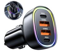 100W USB C Car Charger, 4 Ports Dual PD 33W & QC3.0 Fast Charging Mini Adapter Compatible with iPhone 16 15 Samsung Galaxy S25/24 Google Pixel 9/8, LED Cigarette Lighter 12V Socket for Family Travel