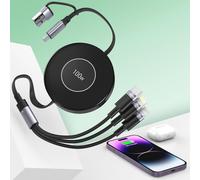 100W USB C Retractable Multi 5-in-1 USB A/Type C to Lightnning+USB C+Micro iPhone Charging Cable,4FT PD 5A Fast Multiple Charger Cord for iPhone 15 14 13 12/Samsung S23/iPad Pro/MacBook/Tablet