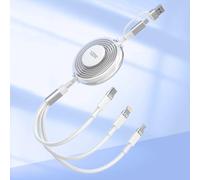 100W USB C to Multi Charging Cable, iPhone 15 Retractable Car Charger with Type C 100W+IP 27W+Micro USB 10W Multi Phone Charger for iPhone 15 14 13 12/Samsung S24 S23/iPad/MacBook/Tablet 4FT White