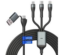 100W USB C to Multi Fast Charging Cable 3M/10Ft [Apple MFi Certified] USB A/C to 3-in-1 Long Charging Cord with Type C +Micro USB +Lightning Connector Universal Charger for Laptop iPhone i-Pad