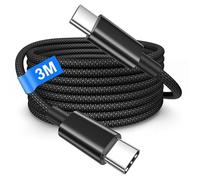 100W USB C to USB C Cable, 3M Super Fast USB C Charger Cable for iPhone 17/16/16 Plus/15/15 Plus, ipad Air/Pro, Samsung S25/S24 Ultra/S23,A55/54/, Fast USB C Charger Cable for Samsuang Nylon Braided