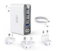 100W USB C Travel Charger, 4-Ports Foldable Travel Adapter Plug Converter with UK/EU/AU Plugs,Fast Charging for Macbook Pro/Air,for iPad Pro/iPhone 16/15 Pro Max, for Galaxy S24 S23, White