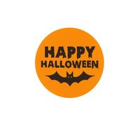 100x 25mm Round Orange Happy Halloween Stickers - Scary Font with Bat Design for Crafts, Party Bags & Decorations