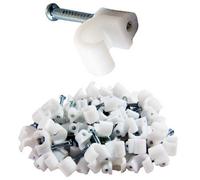 Loops 100x 6-7mm White Round Cable Clips/Cleats - Ethernet/Coax/Coaxial/CAT6/CAT5e Wall Mounts Aerial Brick/Wood/Nail Outdoor/External