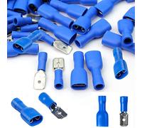 100x Blue Spade Connector Insulated Crimp Terminals for Electrical Wiring - 50x Female and 50 x Male - FREE FIRST CLASS UK POSTAGE!