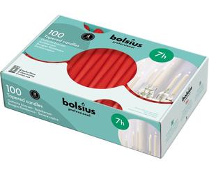 100x Bolsius 10" Tapered Dinner Candles - Up to 7 Hour Burn Time - RED