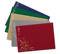 100x Christmas envelopes - DIN C6 - with gold metallic embossed star rain - color mix 1-20 pieces per color - wet glue - 114 x 162 mm