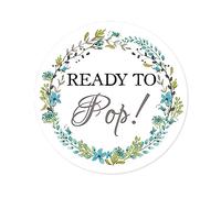 100x Delicate Floral Wreath Stickers - 'Ready to POP!' Stickers - Baby Shower Favour Stickers, 4cm Round About to Pop Favour Popcorn Labels,Party Bag Seals,Thank You Sweet Cone Labels - UNI 168