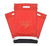 100x Designer Mailer Bag Mailing Postal Bags w/Handle for Packaging Shipping (Red Star Thank You, 10 x 13 Inch)