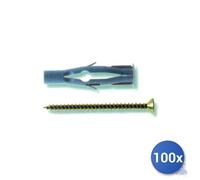 100x Fischer Nylon Plug with Screw 8x50mm Grey Pozidriv E-100