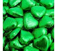 100x Hydrangea Green Foiled Milk Chocolate Hearts Bag, Pouch (100 Hydrangea Green Hearts)