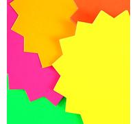 100x Large Neon Flash Stars - Round Fluorescent Cards For Revision/Market Stalls