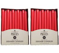 100x Price’s Venetian 10" Tapered Dinner Candles - Up to 8 Hours Burn Time - RED