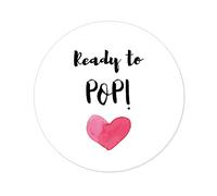 100x Rustic Round - Ready to POP! Stickers - Love Heart Baby Shower Favour Stickers, 4cm About to Pop Favour Popcorn Labels,Party Bag Thank You Sweet Cone Labels - UNI 061
