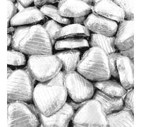 100x Silver Foiled Milk Chocolate Hearts Bag, Pouch (100 Silver Hearts)
