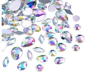 100x Sparkly Mix Flat Back Rhinestone Teardrop Large AB Bead Diamante Gem Crystal Clear Pear Round Big Small Clothes Medium Iridescent Sewing 2 Hole sew 10mm 14mm 18mm 20mm 25mm Jewel Silver Assorted