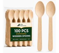 100x Wooden Spoons Bulk - Disposable Spoon Utensils for Dessert BBQ Party | Splinter-Free, Birchwood, Biodegradable, Recyclable, Food Safe, Camping, Ice Cream, Office, Kids, Wedding, Events, Soup