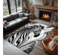 100x150 cm Wildlife Area Rugs African Ethnic Tribal Black White Stripe Wildlife Zebra Pattern Print Mats Anti-Fatigue Large Area Rug for Living Room, Bedroom, Machine Washable Soft Non Slip Non