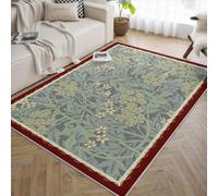 100x150 Washable Area Rug Low Profile Large Green Botanical Area Rugs with Non Slip Backing Modern Plants Leaves Print Rugs for Living Room Bedroom Dinning Room