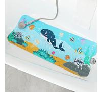 100x40cm Bath Mat Cartoon Tub Mat, Non-Slip Shower Mat, Extra Long Bathtub Mat, Rubber Anti Slip Mat with Suction Cups and Drain Holes, Machine Washable, Whale