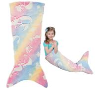 100x50cm Kids Mermaid Tail Blanket - Luminous Colorful Ombre Snuggle Flannel Soft Sofa Sleeping Bag With Double Stitching for Girls 3 to 6 Years (Colorful)