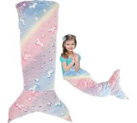100x50cm Kids Mermaid Tail Luminous Blanket - Colorful Ombre Snuggle Flannel Soft Sofa Mermaid Sleeping Bag With Double Stitching for Girls 3 to 6 Years (Pink Purple)