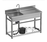 100X50X80CM Outdoor Sink Kitchen Sink with Left Hand Platform Stainless Steel Utility Sink Professional Sink Single Bowl Sink Catering Sink Unit for Bar Kitchen Restaurant Garage