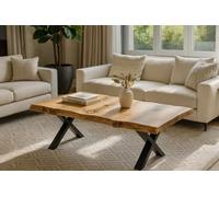 100X60Cm Rita Live / Waney Edge Coffee Table With Metal X Legs