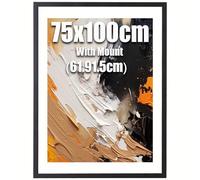 100x75cm Black Picture Frames with 61x91.5 White Mat 75x100 Photo Frames with Mount Safe Prexpex Front, Tabletop or Wall Mounted Poster Frame, 75x100cm Frame