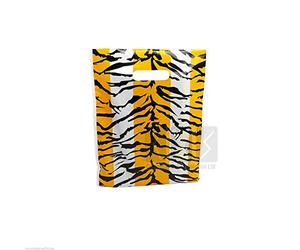 100xNEW Strong Plastic Carrier Bags Zebra Leopard Tiger Union Jack DIE Cut Handle (Tiger)