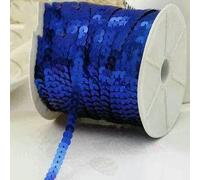 100Yards 6mm Flat Round Sequins Lace Ribbon Sewing onTrim, Spangle Paillettes Strings in Roll for Crafts,Women Cloth Accessories-Royal Blue