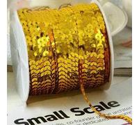 100Yards 6mm Flat Round Sequins Lace Ribbon Sewing onTrim, Spangle Paillettes Strings in Roll for Crafts,Women Cloth Accessories-Dark Golden
