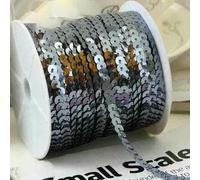 100Yards 6mm Flat Round Sequins Lace Ribbon Sewing onTrim, Spangle Paillettes Strings in Roll for Crafts,Women Cloth Accessories-Gray