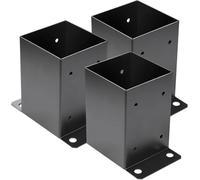 101.6x101.6mm Post Base 3 Pcs,Inner Size 91x91 Post Base Brackets,Heavy Duty Metal Black Powder Coated Post Brackets for Pavilion Deck Railing Support Deck Base Plate, Support Bolt Down