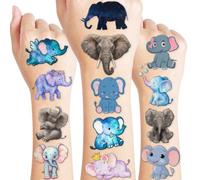 101 PCS Cute Elephant Temporary Tattoos Themed 1st Birthday Party Decorations Supplies Favors Decor Baby Pink Blue Animal Tattoo Stickers Gifts For Boys Girls Classroom School Prizes Carnival Cartoon