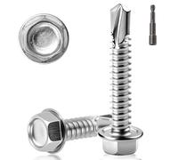 101 PCS Self Tapping Screws Metal M4.2X50MM Hex Head Self Drilling Screws 410 Stainless Steel Tech Screws for Metal Self Tapping Bolts for Ventilation Pipes Corrugated Roofing Windows with Hex Socket