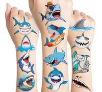 101 PCS Shark Temporary Tattoos Sticker Sea Animal Fish Under The Sea Ocean Birthday Party Decorations Decor Favors Supplies Gifts Boys Girls Baby Shower Cute Fake Tattoo School Reward Themed