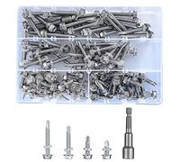101 Pcs Stainless Steel Self Drilling Hex Head Screws, Metal Sheet Tek Screws Assortment Kit Set with Drill Point and Gasket, Roofing Screws with Hex Socket - M6.3*(23mm/30mm/36mm/55mm)