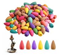 101-Piece Backflow Incense Cones Set with Brass Waterfall Incense Burner, Buddha Hand Lotus Incense Cone Holder and Mixed Scented Cones for Meditation and Tea Table Decor