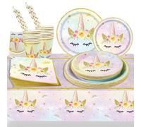 101 Piece Unicorn Party Tableware Set for 20 Guests - Party Plates, Tablecloth for Children Girls Birthday (Golden Unicorn)