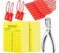 101 Pieces Monthly Fire Extinguisher Inspection Tags 2023 Maintenance Tags and Plastic Tamper Seals Numbered Security Tags with Handheld Hole Puncher (Red, Yellow, 5 x 3.3 Inch)