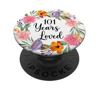 101 Years Loved 101th Birthday Floral 101 Year Old Men Women PopSockets Adhesive PopGrip