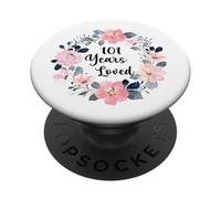 101 Years Loved 101th Birthday Floral 101 Year Old Men Women PopSockets Adhesive PopGrip